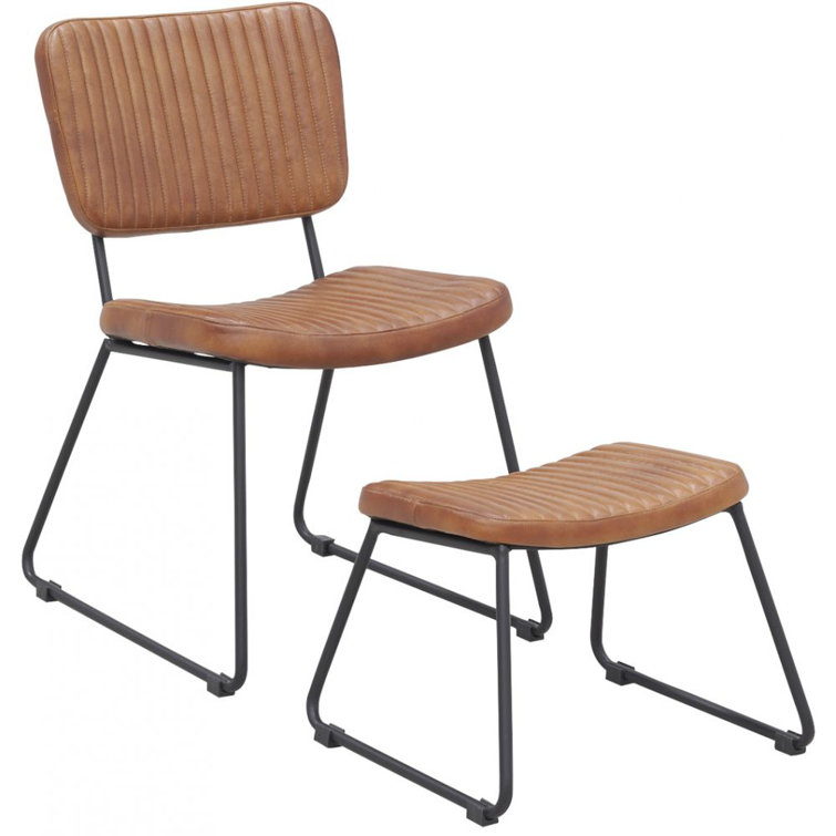 Williston Iversen Leather Side Chair and Footstool Wayfair.co.uk